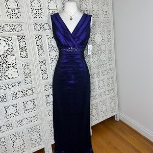 NWT Jessica Howard Purple Pleated Sleeveless Metallic Rhinestone Formal Dress